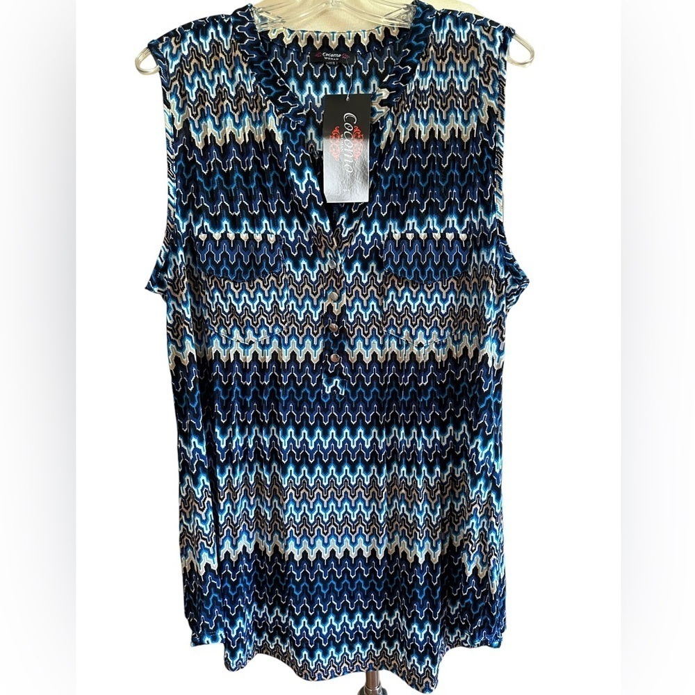 COCOMO 2X Plus size blue beige sleeveless 
women's Blouse top tunic…